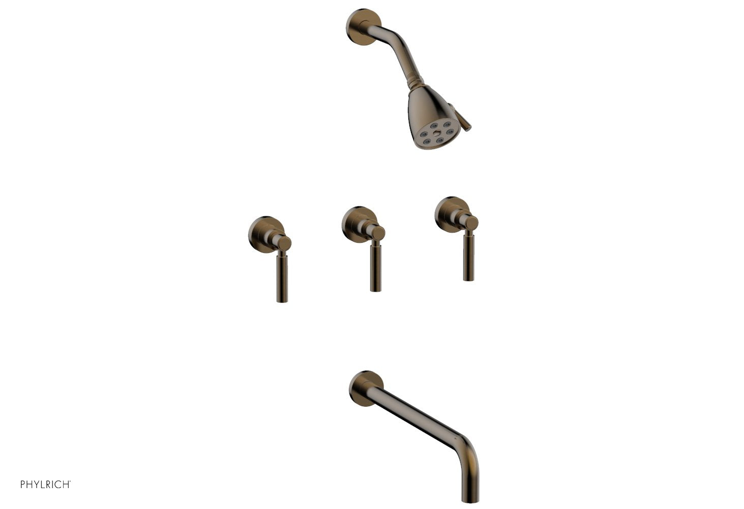 Phylrich BASIC Three Handle Tub and Shower Set 14" Spout - Lever Handles by Phylrich