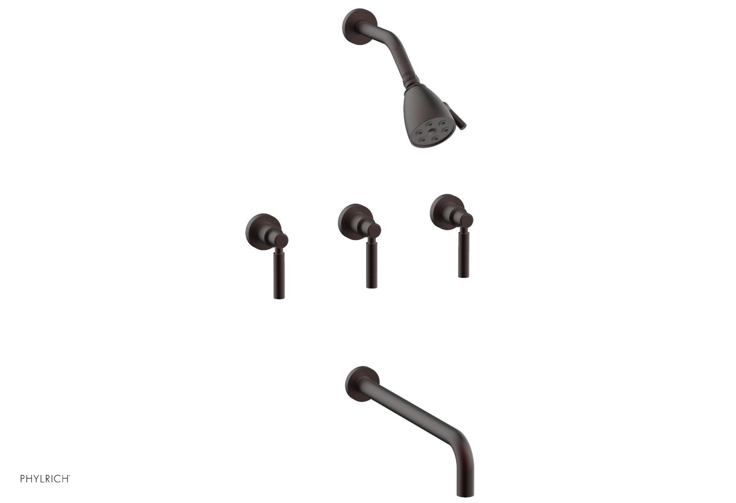 Phylrich BASIC Three Handle Tub and Shower Set 14" Spout - Lever Handles by Phylrich