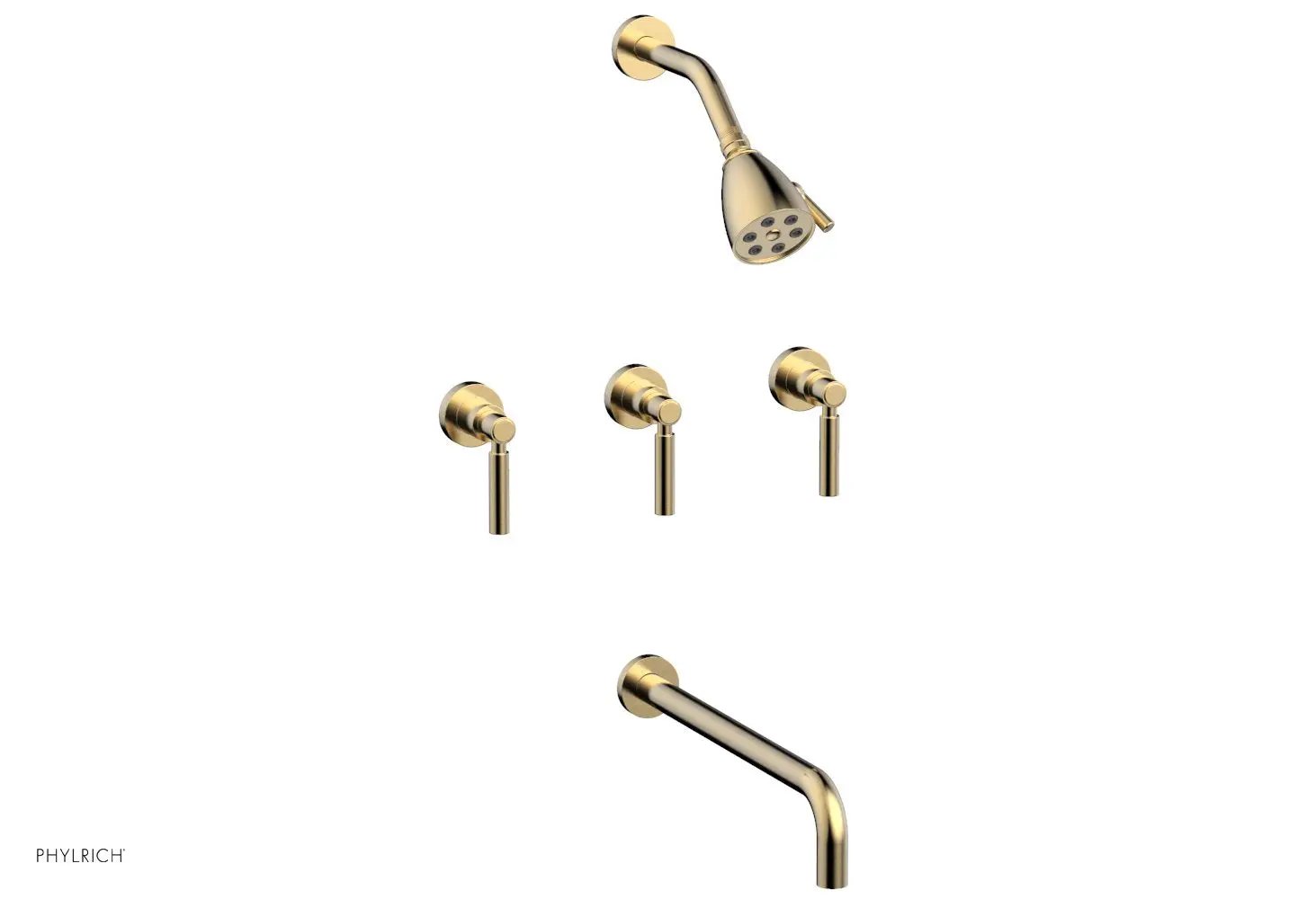 Phylrich BASIC Three Handle Tub and Shower Set 14" Spout - Lever Handles by Phylrich
