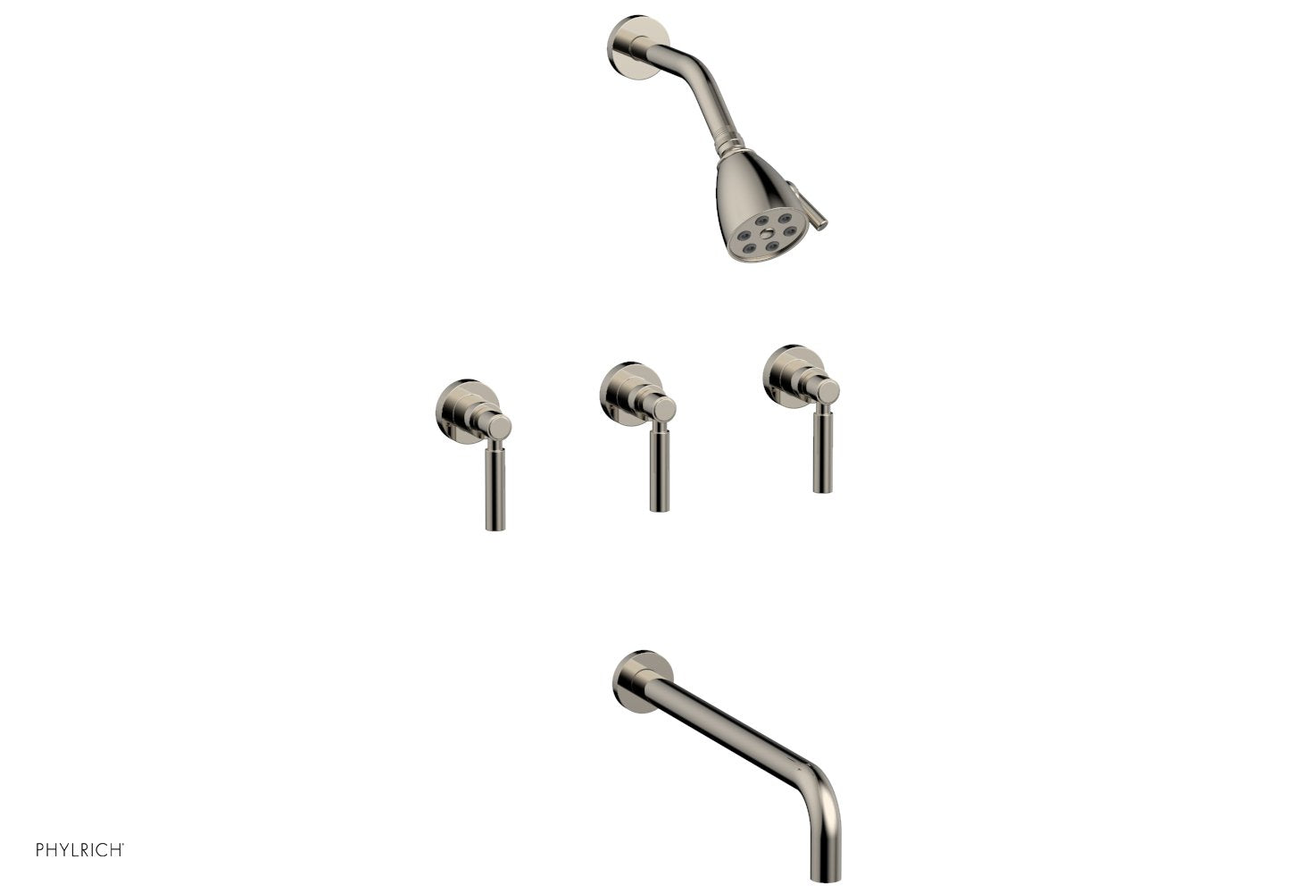 Phylrich BASIC Three Handle Tub and Shower Set 14" Spout - Lever Handles by Phylrich