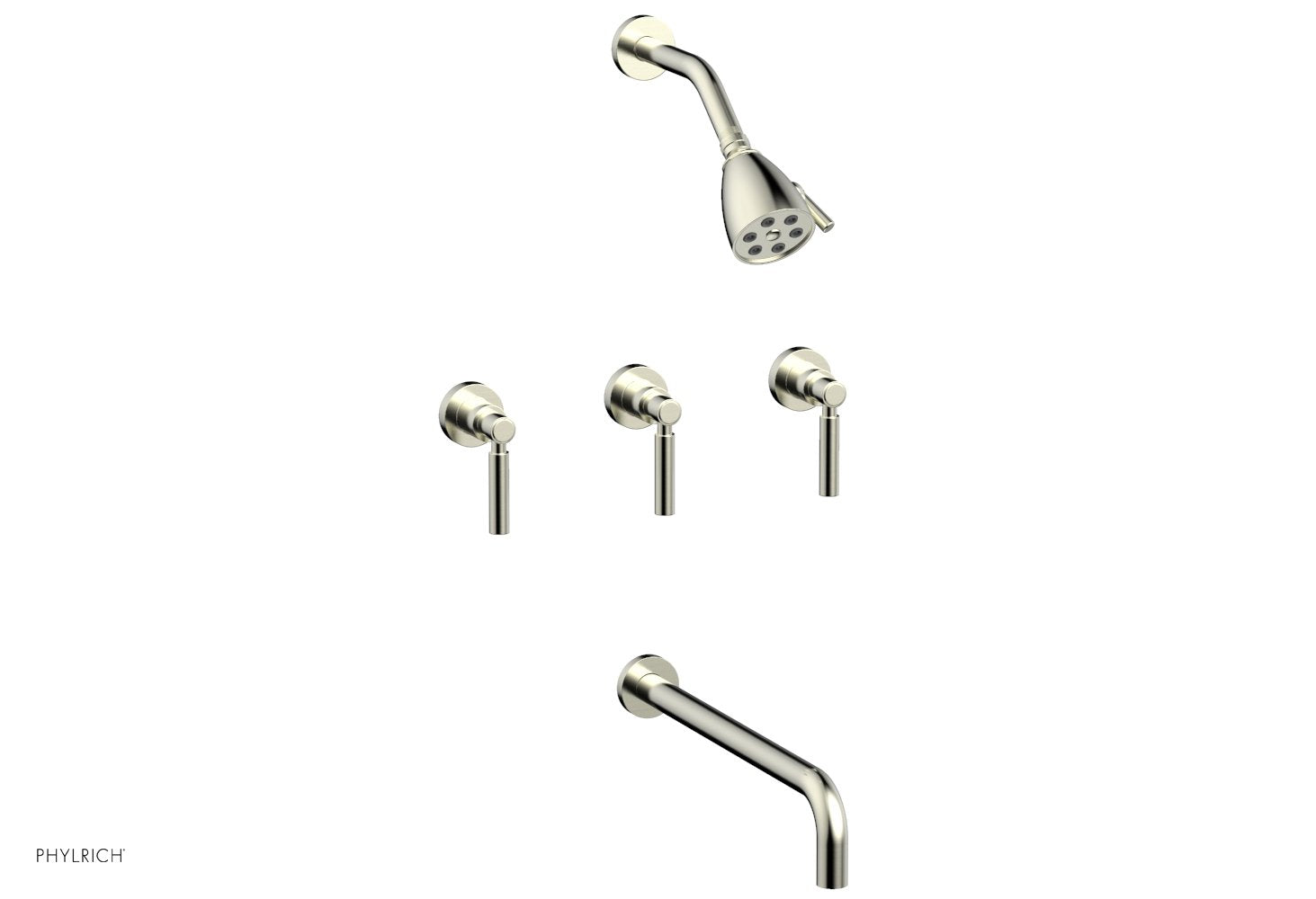 Phylrich BASIC Three Handle Tub and Shower Set 14" Spout - Lever Handles by Phylrich