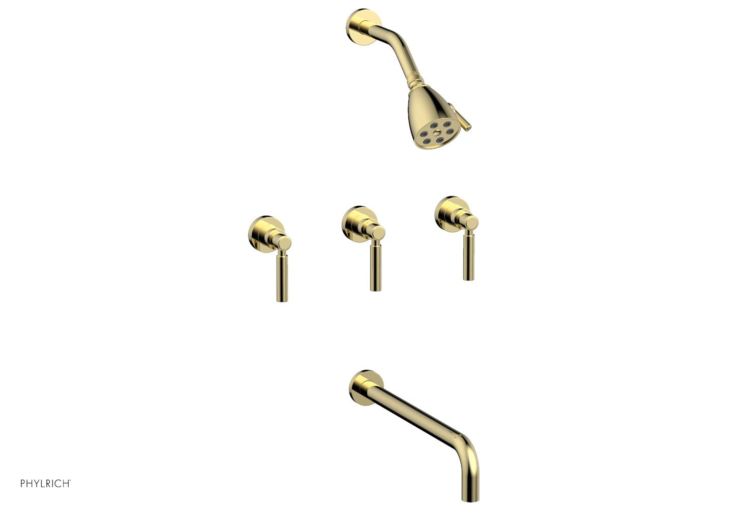 Phylrich BASIC Three Handle Tub and Shower Set 14" Spout - Lever Handles by Phylrich