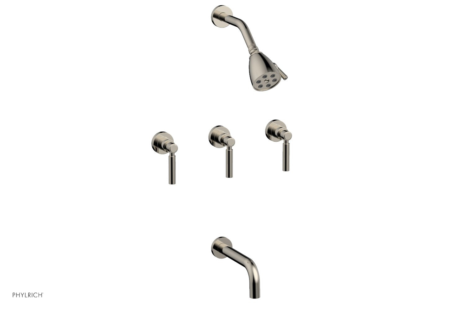 Phylrich BASIC Three Handle Tub and Shower Set 7 1/2" Spout - Lever Handles