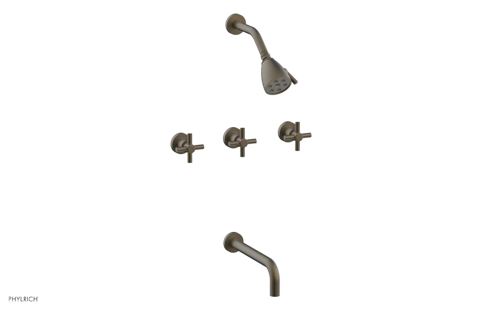 Phylrich BASIC Three Handle Tub and Shower Set 10" Spout - Tubular Cross Handles by Phylrich