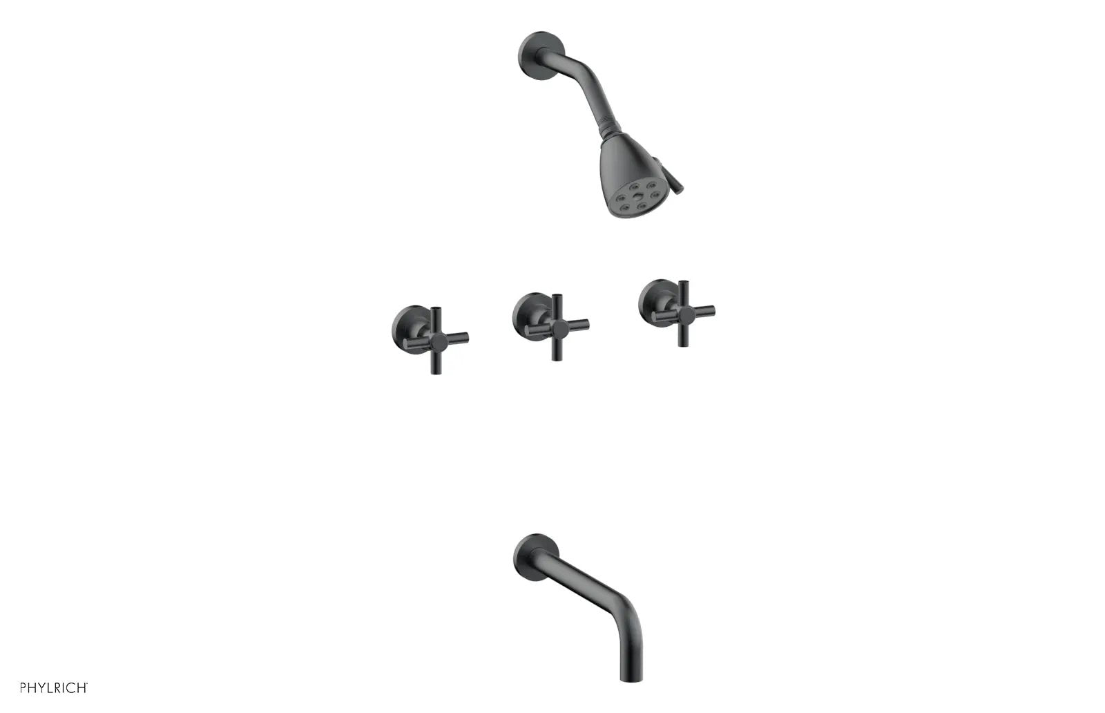 Phylrich BASIC Three Handle Tub and Shower Set 10" Spout - Tubular Cross Handles by Phylrich