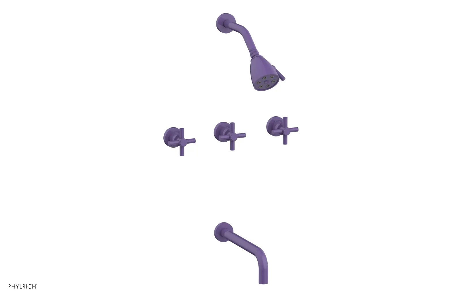 Phylrich BASIC Three Handle Tub and Shower Set 10" Spout - Tubular Cross Handles by Phylrich