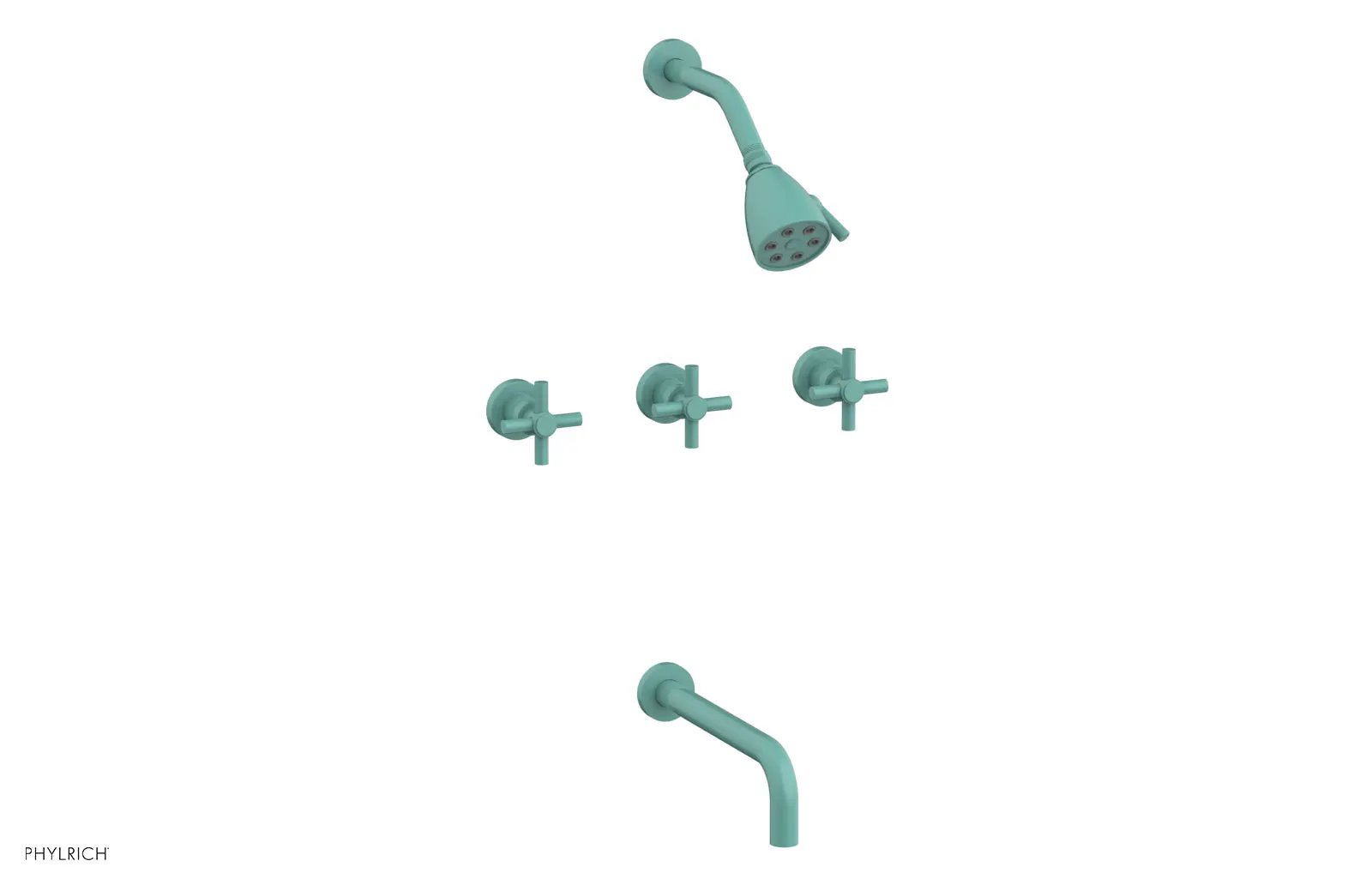 Phylrich BASIC Three Handle Tub and Shower Set 10" Spout - Tubular Cross Handles by Phylrich
