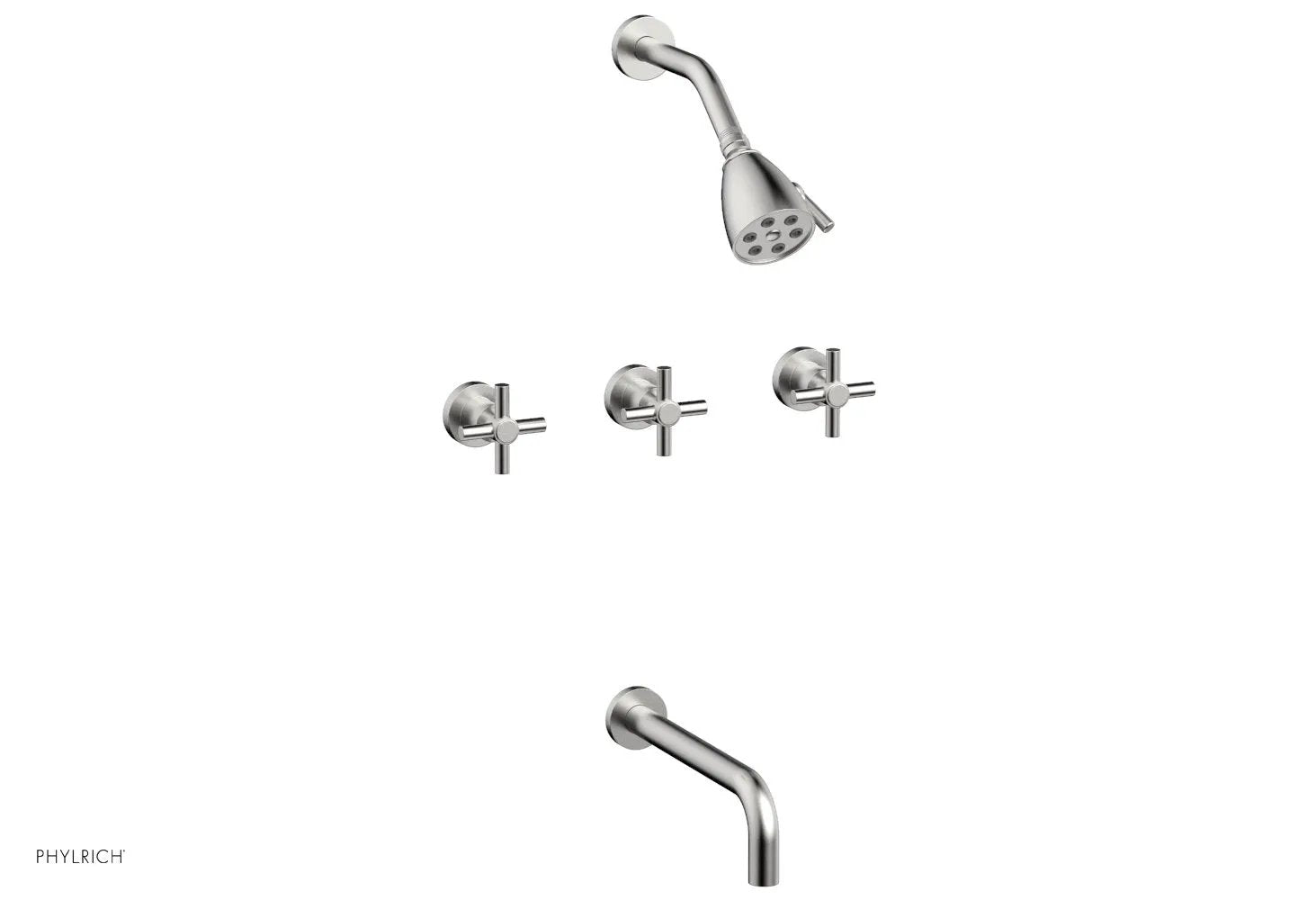 Phylrich BASIC Three Handle Tub and Shower Set 10" Spout - Tubular Cross Handles by Phylrich