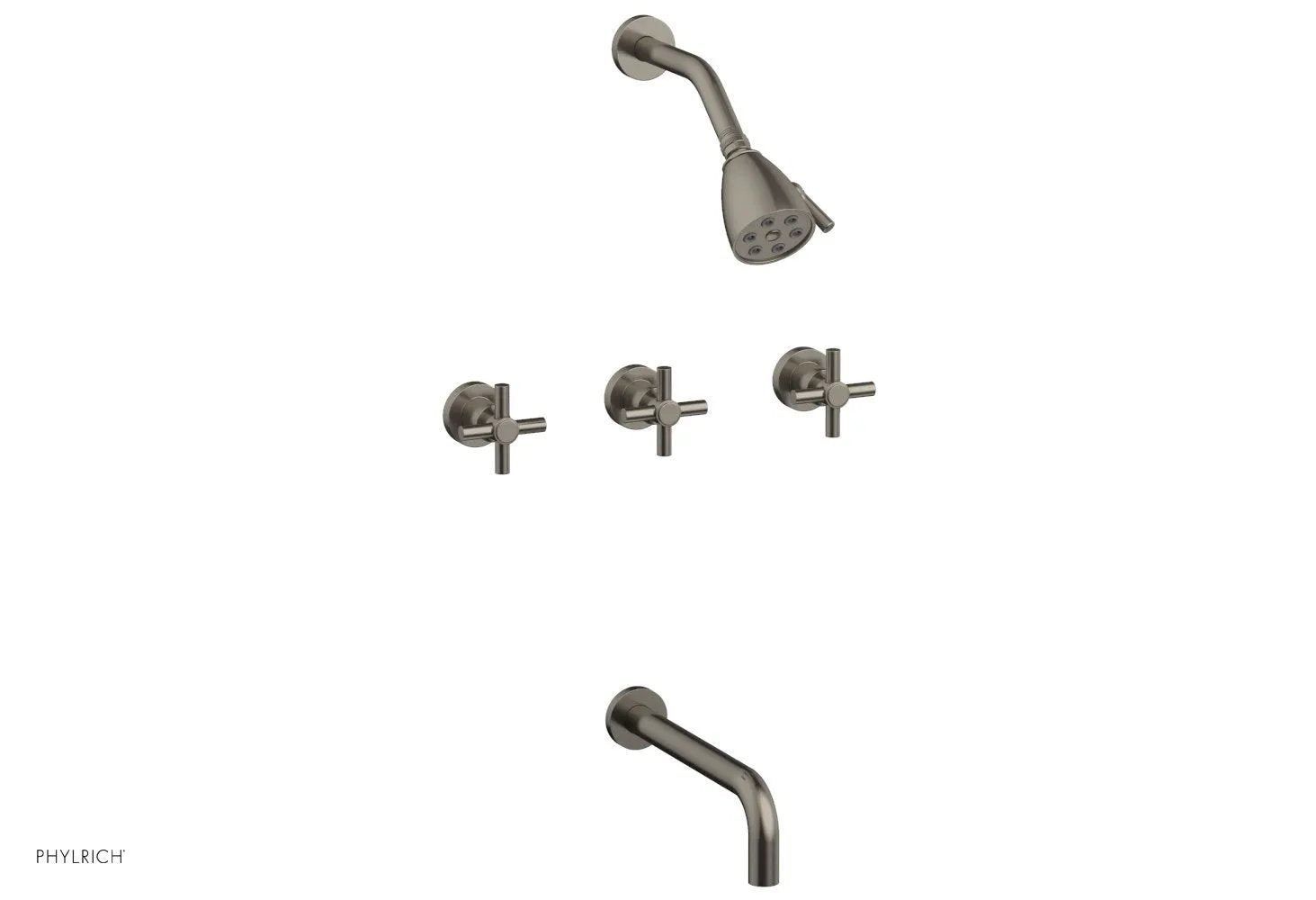 Phylrich BASIC Three Handle Tub and Shower Set 10" Spout - Tubular Cross Handles by Phylrich