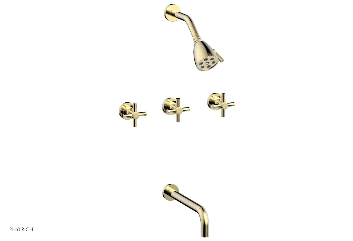 Phylrich BASIC Three Handle Tub and Shower Set 10" Spout - Tubular Cross Handles by Phylrich