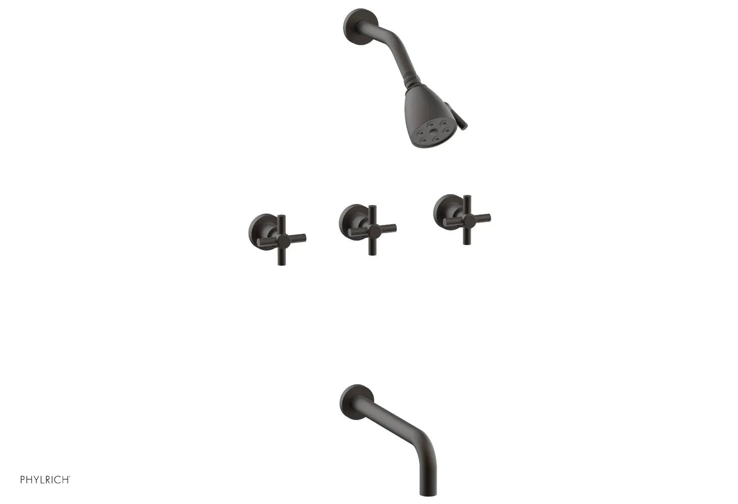 Phylrich BASIC Three Handle Tub and Shower Set 10" Spout - Tubular Cross Handles by Phylrich