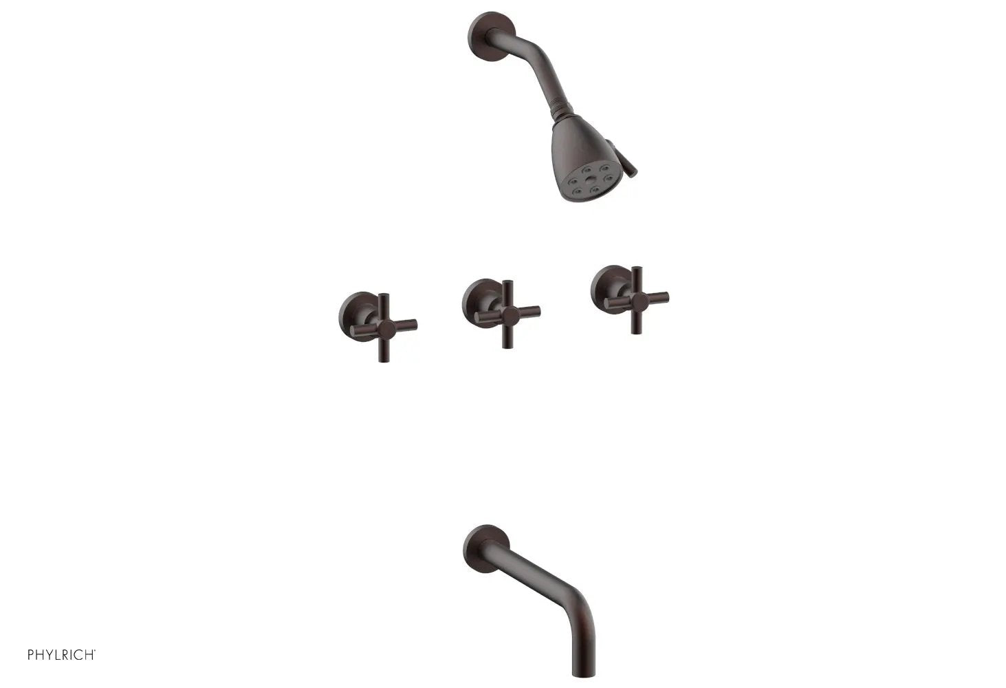 Phylrich BASIC Three Handle Tub and Shower Set 10" Spout - Tubular Cross Handles by Phylrich