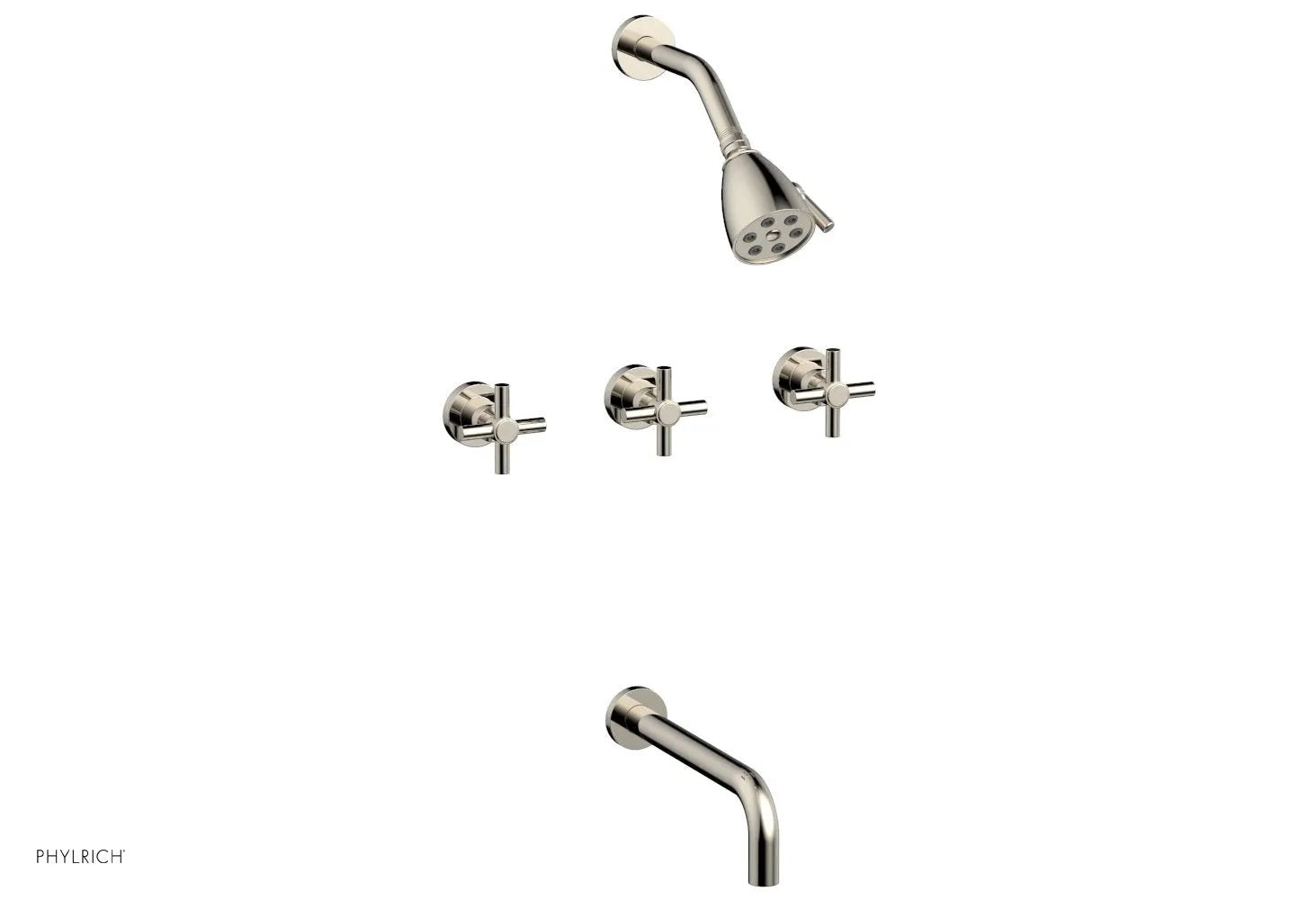 Phylrich BASIC Three Handle Tub and Shower Set 10" Spout - Tubular Cross Handles by Phylrich