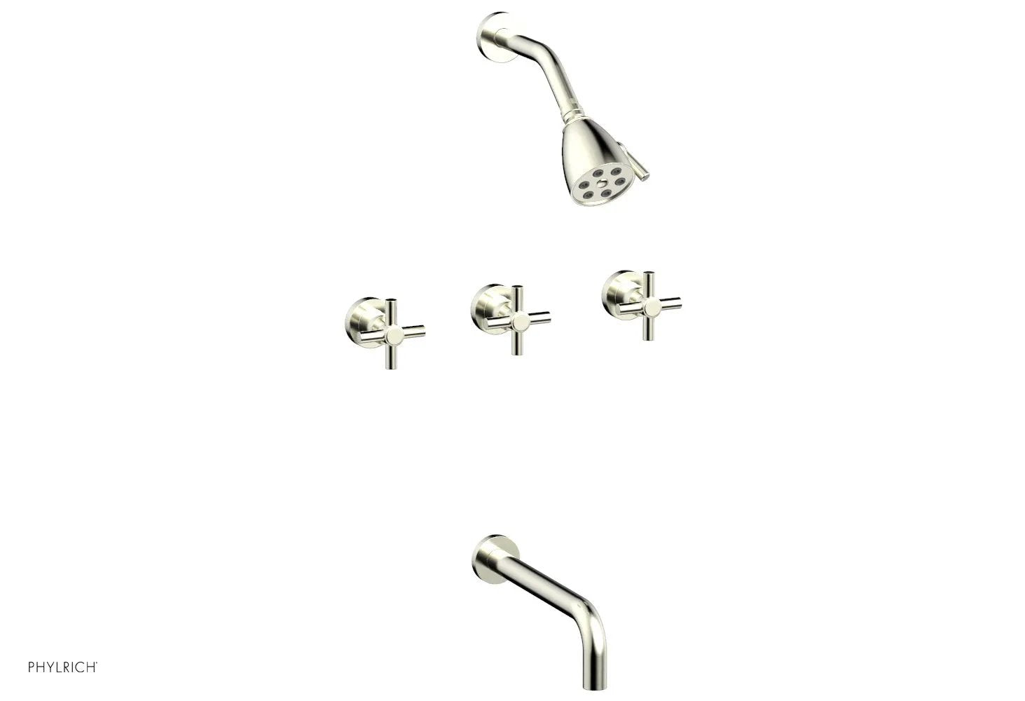 Phylrich BASIC Three Handle Tub and Shower Set 10" Spout - Tubular Cross Handles by Phylrich