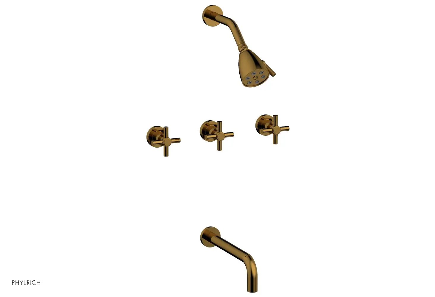 Phylrich BASIC Three Handle Tub and Shower Set 10" Spout - Tubular Cross Handles by Phylrich