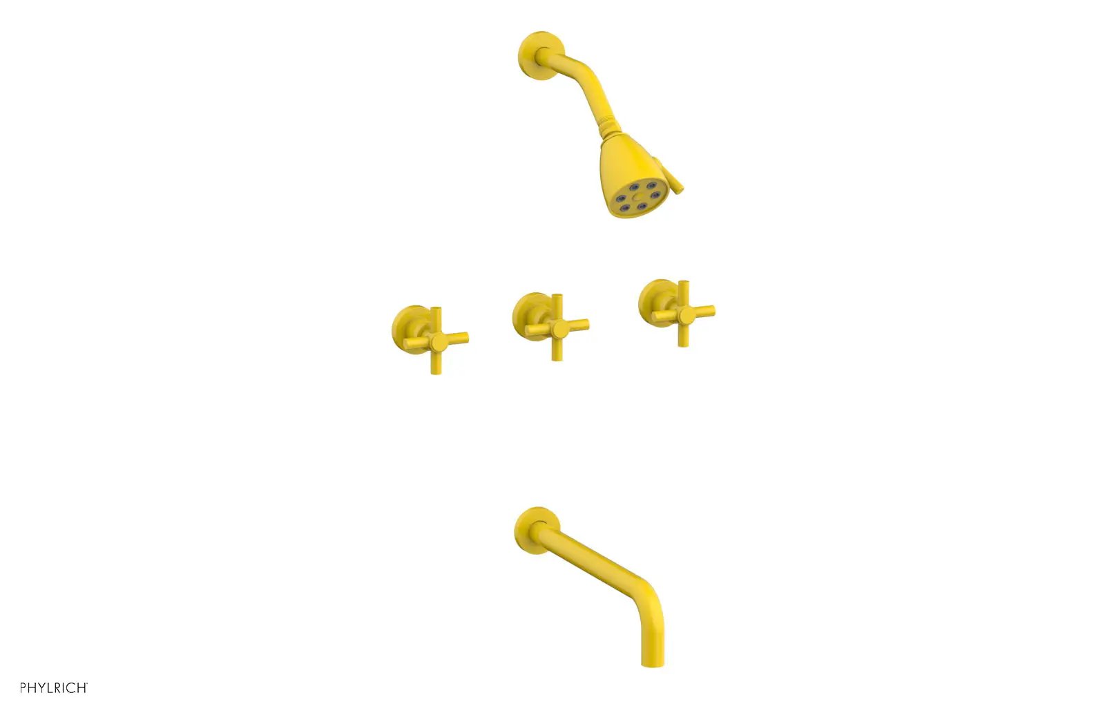 Phylrich BASIC Three Handle Tub and Shower Set 12" Spout - Tubular Cross Handles by Phylrich