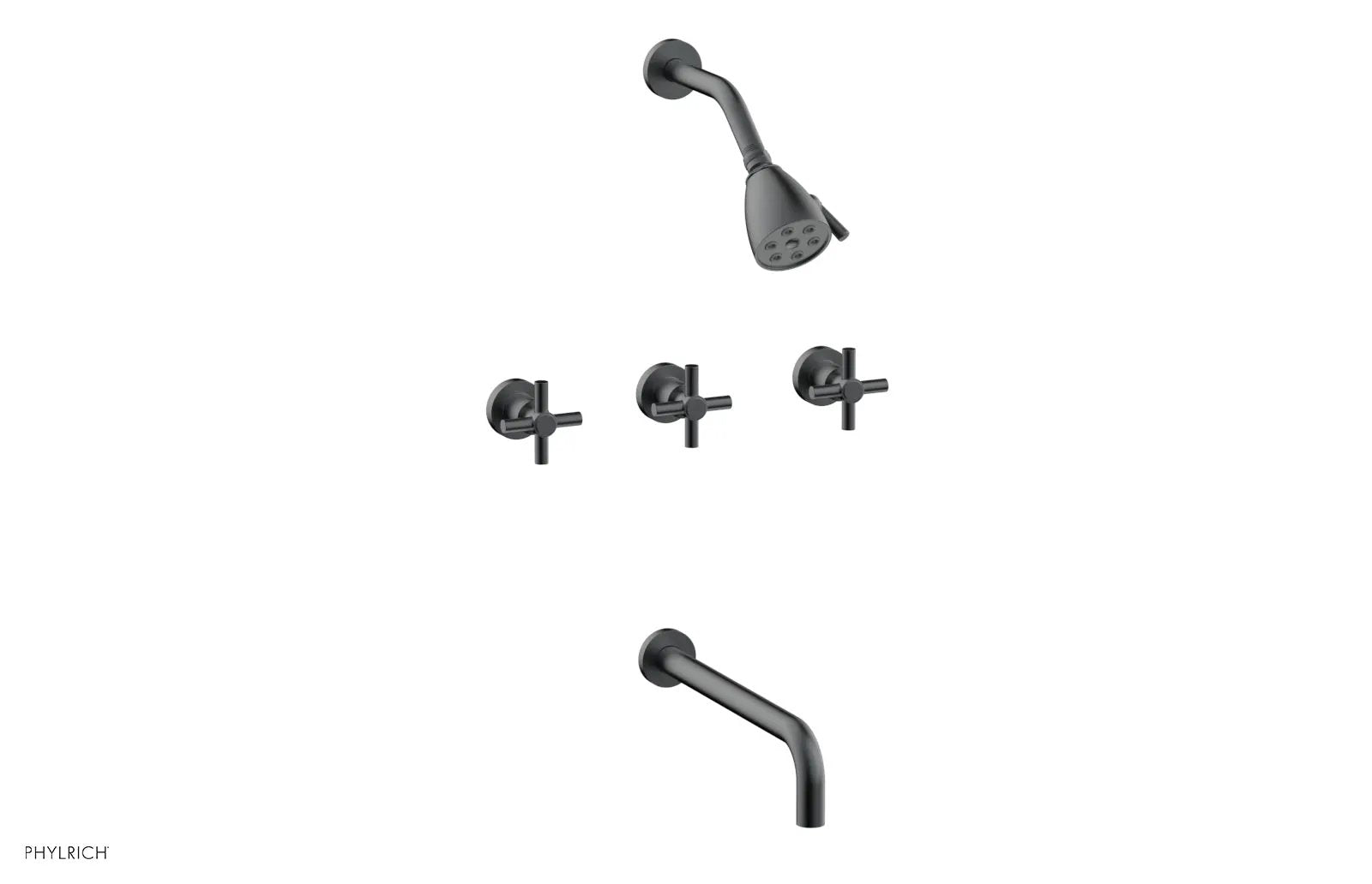 Phylrich BASIC Three Handle Tub and Shower Set 12" Spout - Tubular Cross Handles by Phylrich