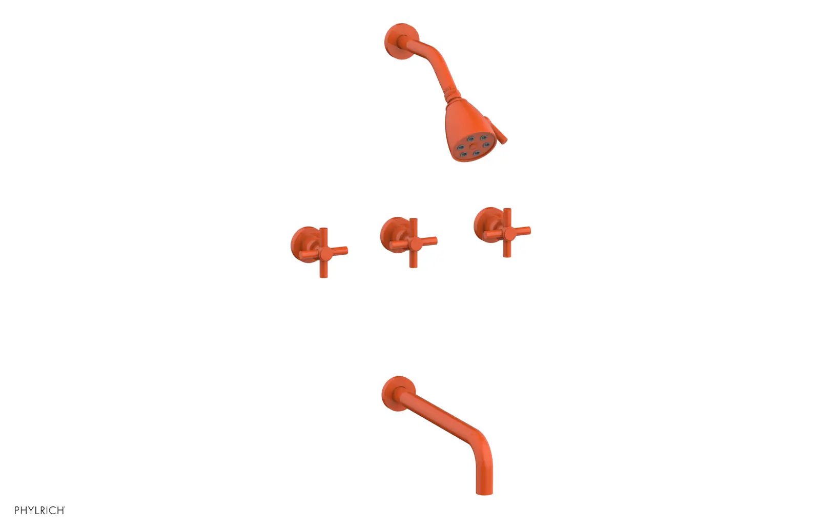 Phylrich BASIC Three Handle Tub and Shower Set 12" Spout - Tubular Cross Handles by Phylrich