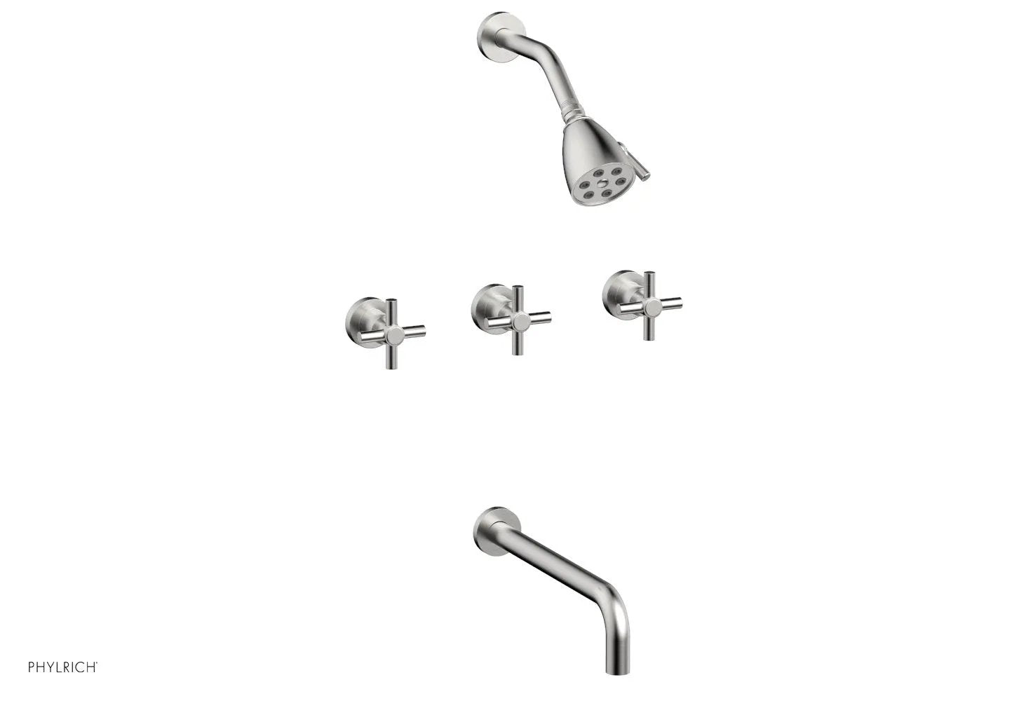 Phylrich BASIC Three Handle Tub and Shower Set 12" Spout - Tubular Cross Handles by Phylrich