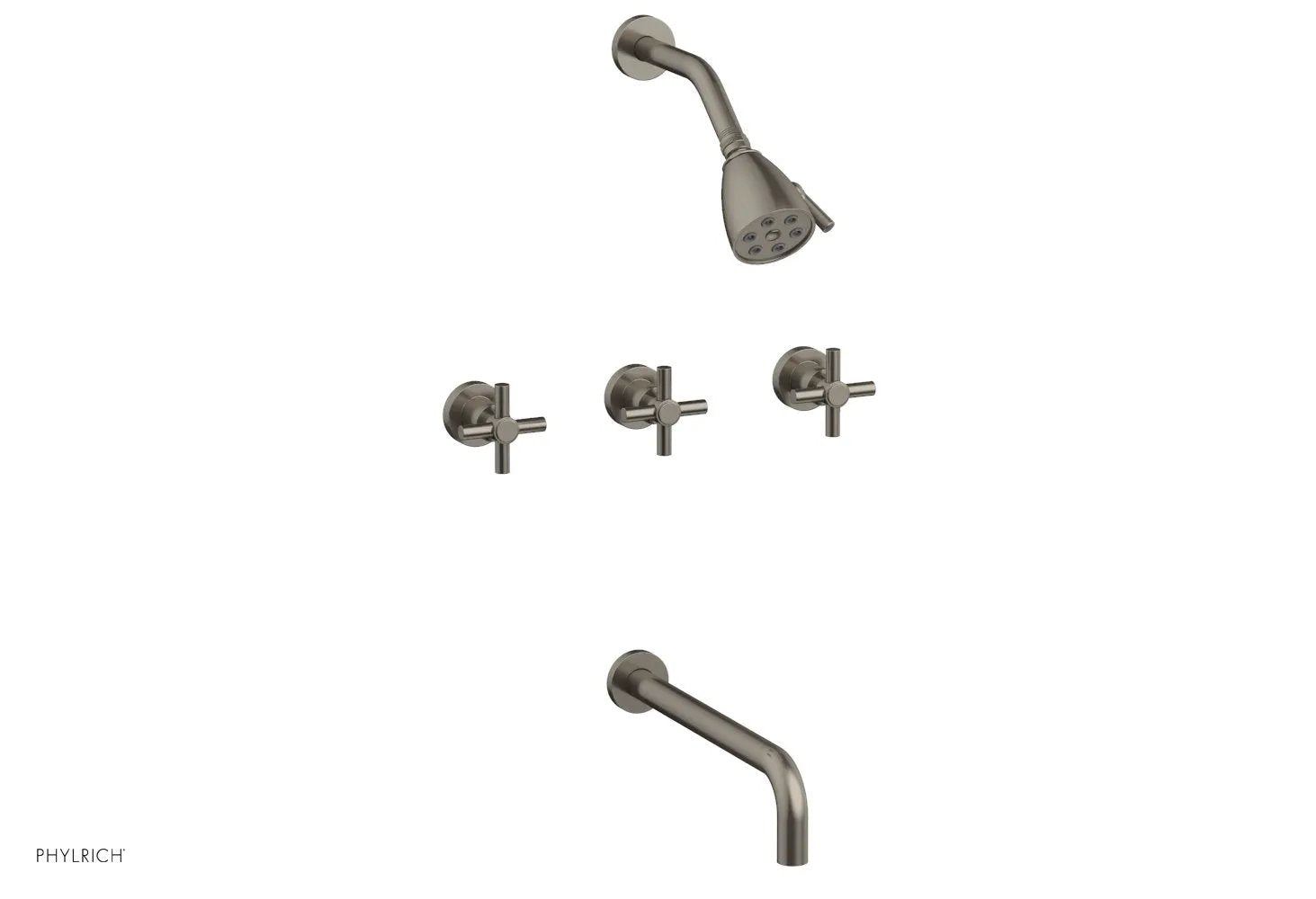 Phylrich BASIC Three Handle Tub and Shower Set 12" Spout - Tubular Cross Handles by Phylrich