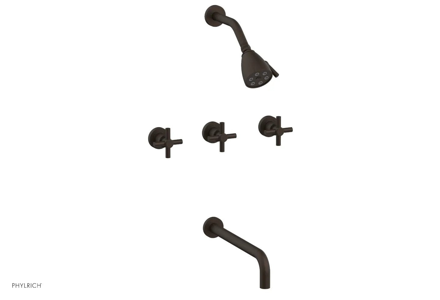 Phylrich BASIC Three Handle Tub and Shower Set 12" Spout - Tubular Cross Handles by Phylrich