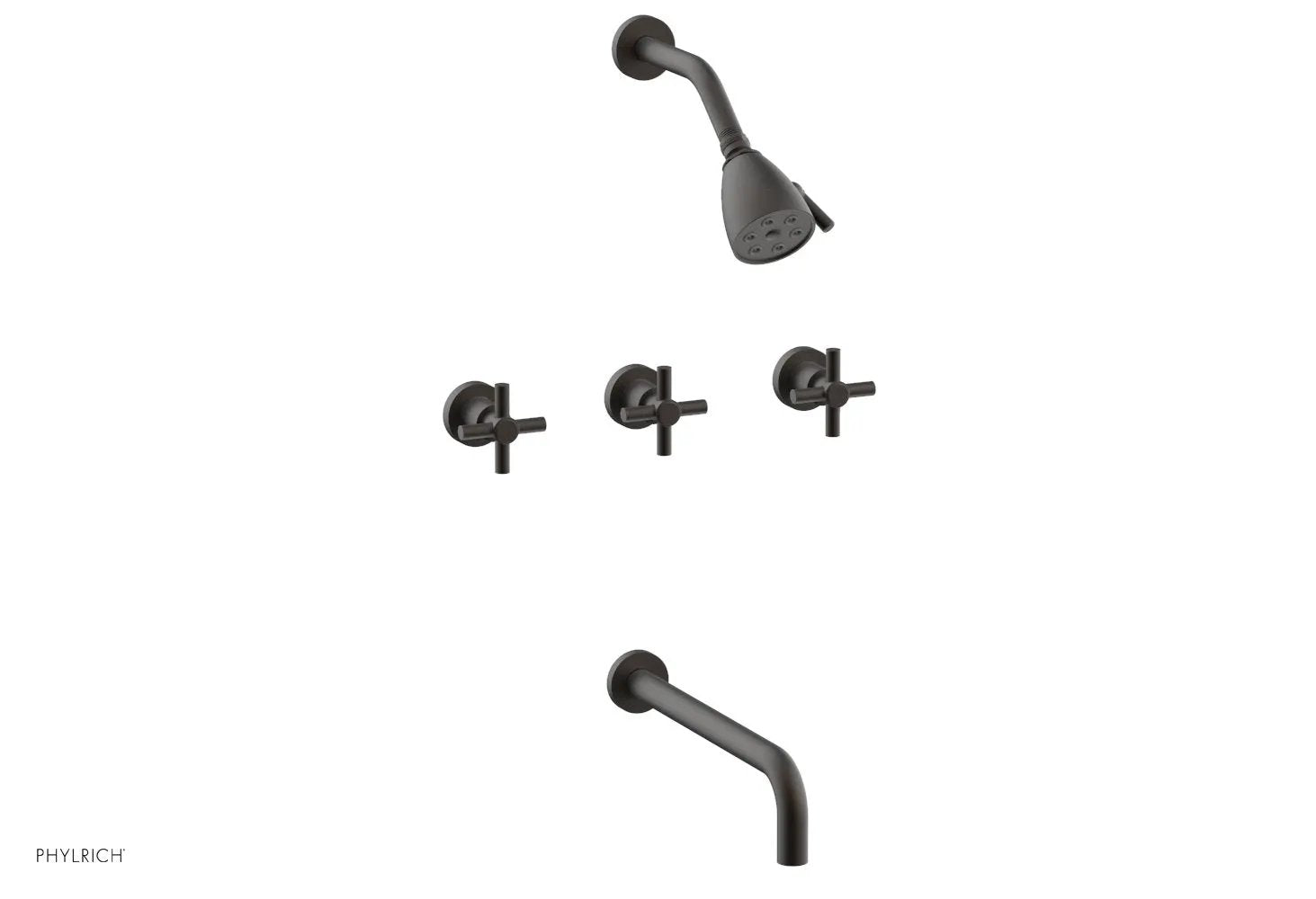 Phylrich BASIC Three Handle Tub and Shower Set 12" Spout - Tubular Cross Handles by Phylrich