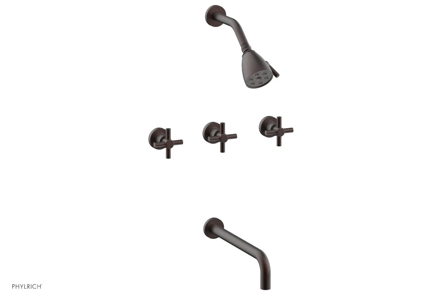 Phylrich BASIC Three Handle Tub and Shower Set 12" Spout - Tubular Cross Handles by Phylrich