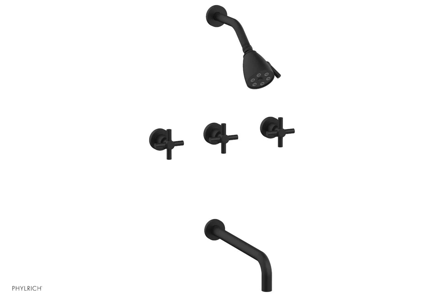 Phylrich BASIC Three Handle Tub and Shower Set 12" Spout - Tubular Cross Handles by Phylrich
