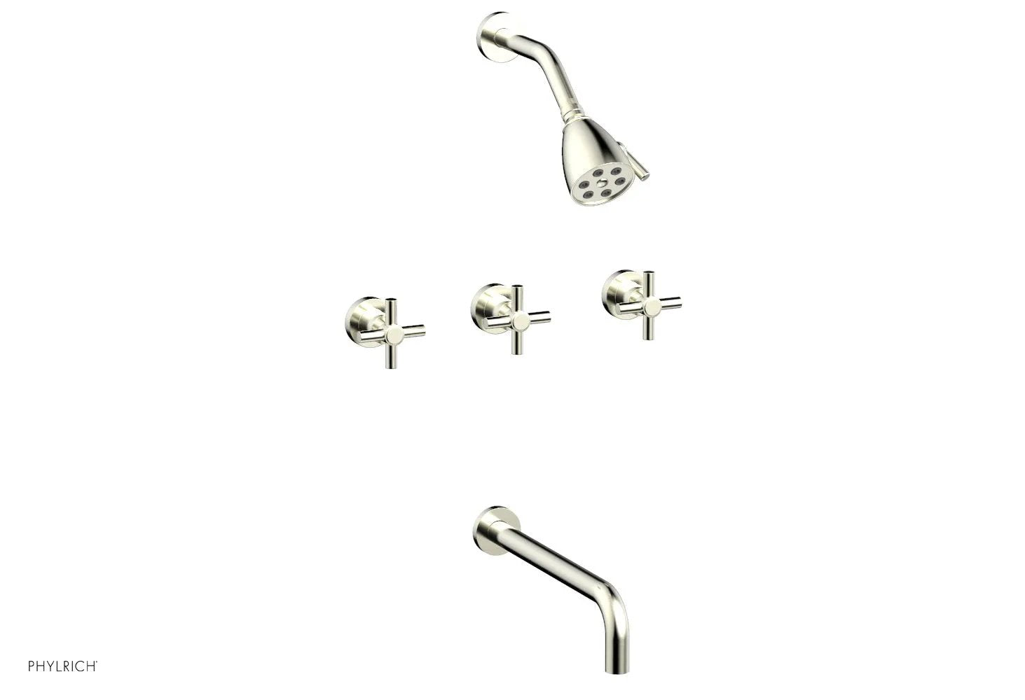 Phylrich BASIC Three Handle Tub and Shower Set 12" Spout - Tubular Cross Handles by Phylrich