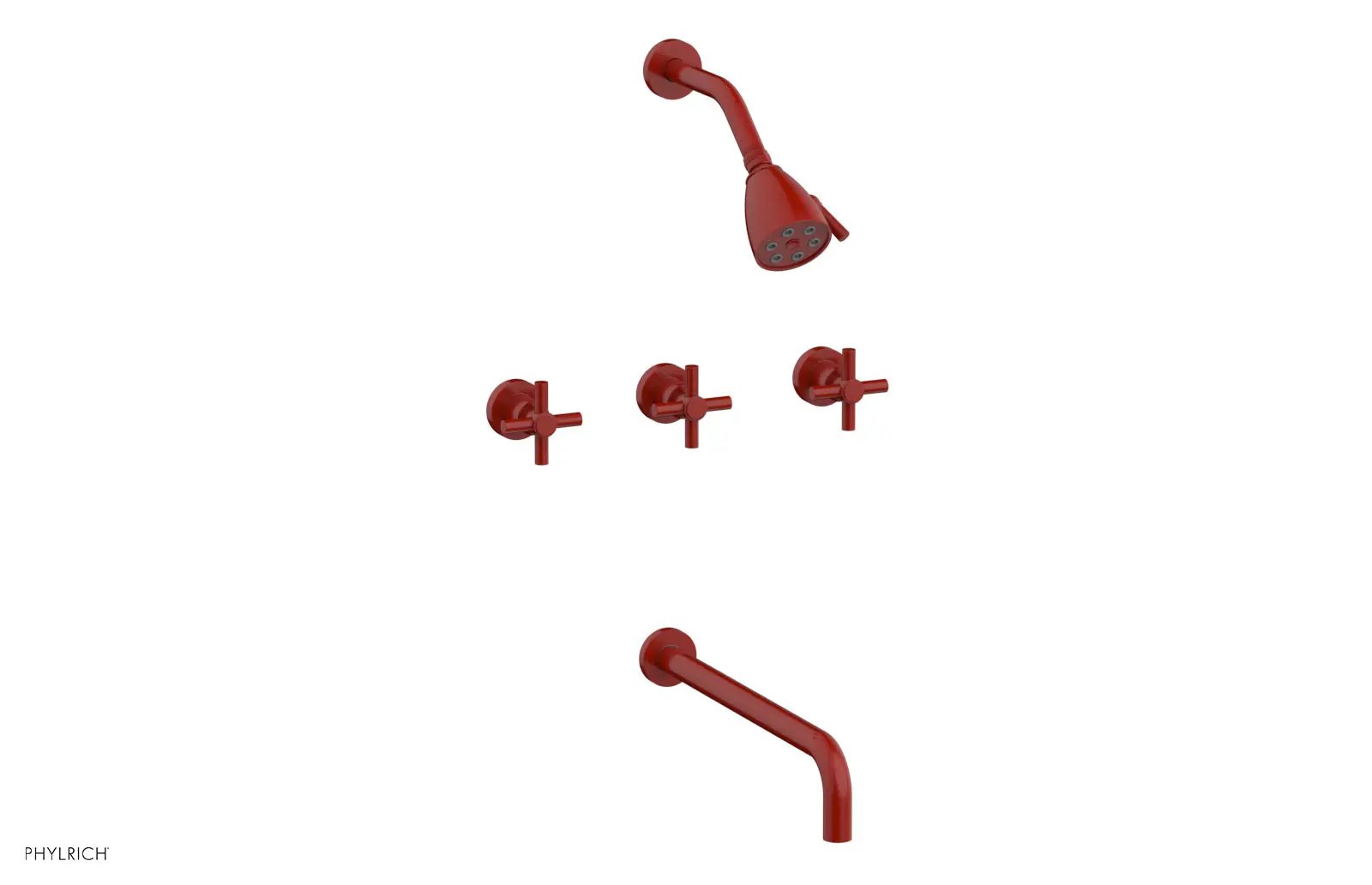 Phylrich BASIC Three Handle Tub and Shower Set 14" Spout - Tubular Cross Handles by Phylrich