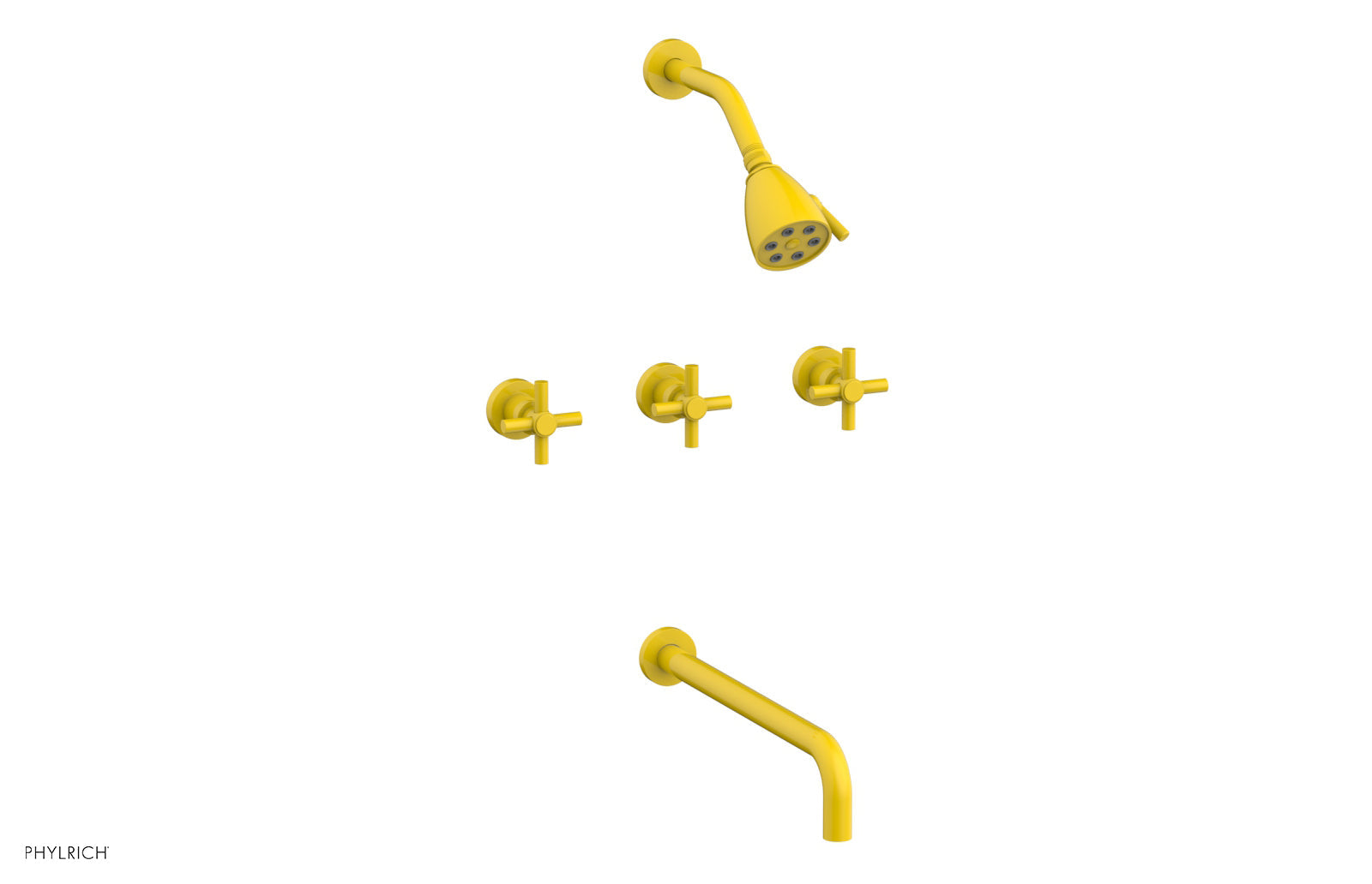 Phylrich BASIC Three Handle Tub and Shower Set 14" Spout - Tubular Cross Handles