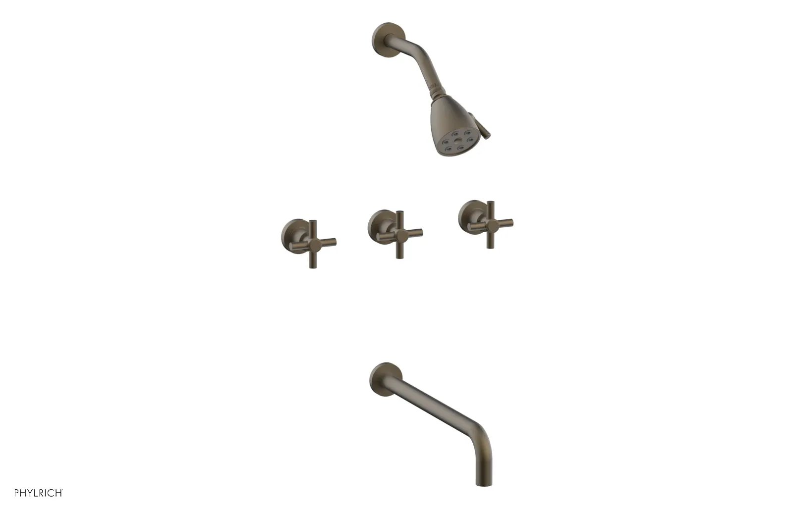 Phylrich BASIC Three Handle Tub and Shower Set 14" Spout - Tubular Cross Handles by Phylrich