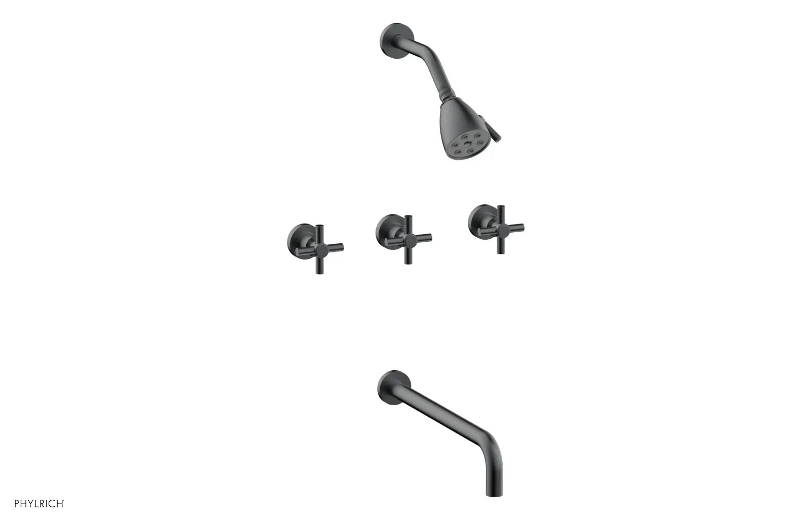 Phylrich BASIC Three Handle Tub and Shower Set 14" Spout - Tubular Cross Handles by Phylrich