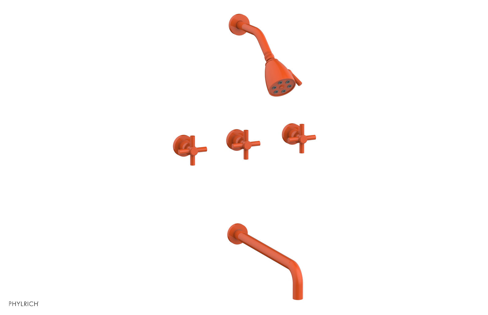 Phylrich BASIC Three Handle Tub and Shower Set 14" Spout - Tubular Cross Handles