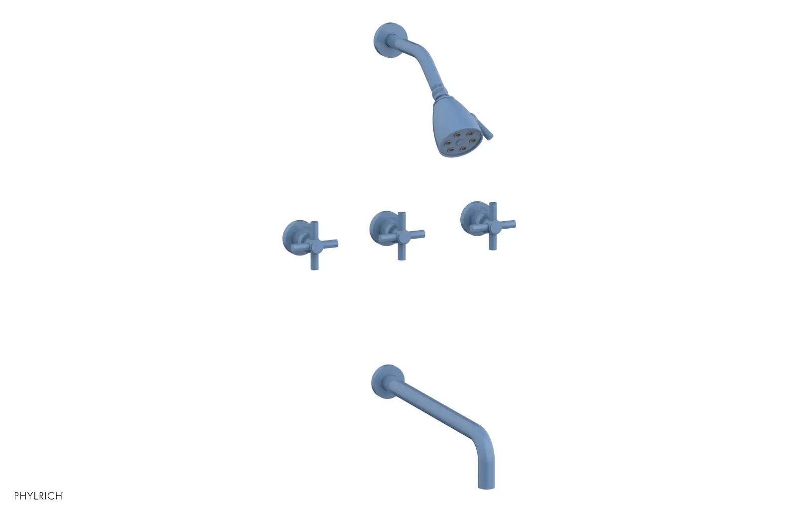 Phylrich BASIC Three Handle Tub and Shower Set 14" Spout - Tubular Cross Handles by Phylrich