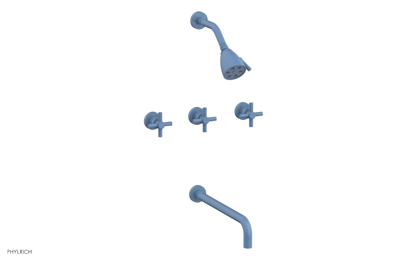 Phylrich BASIC Three Handle Tub and Shower Set 14" Spout - Tubular Cross Handles