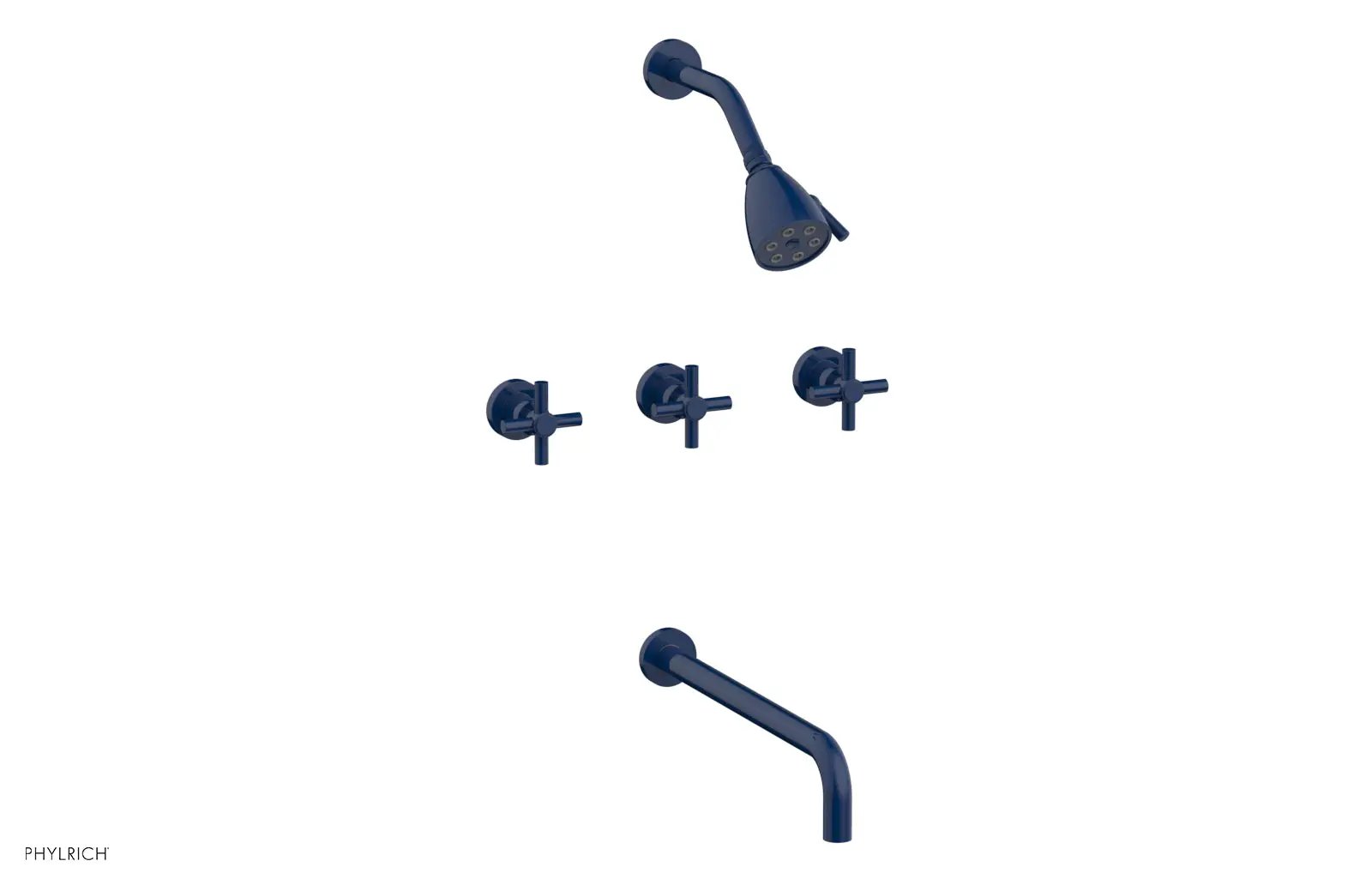 Phylrich BASIC Three Handle Tub and Shower Set 14" Spout - Tubular Cross Handles by Phylrich