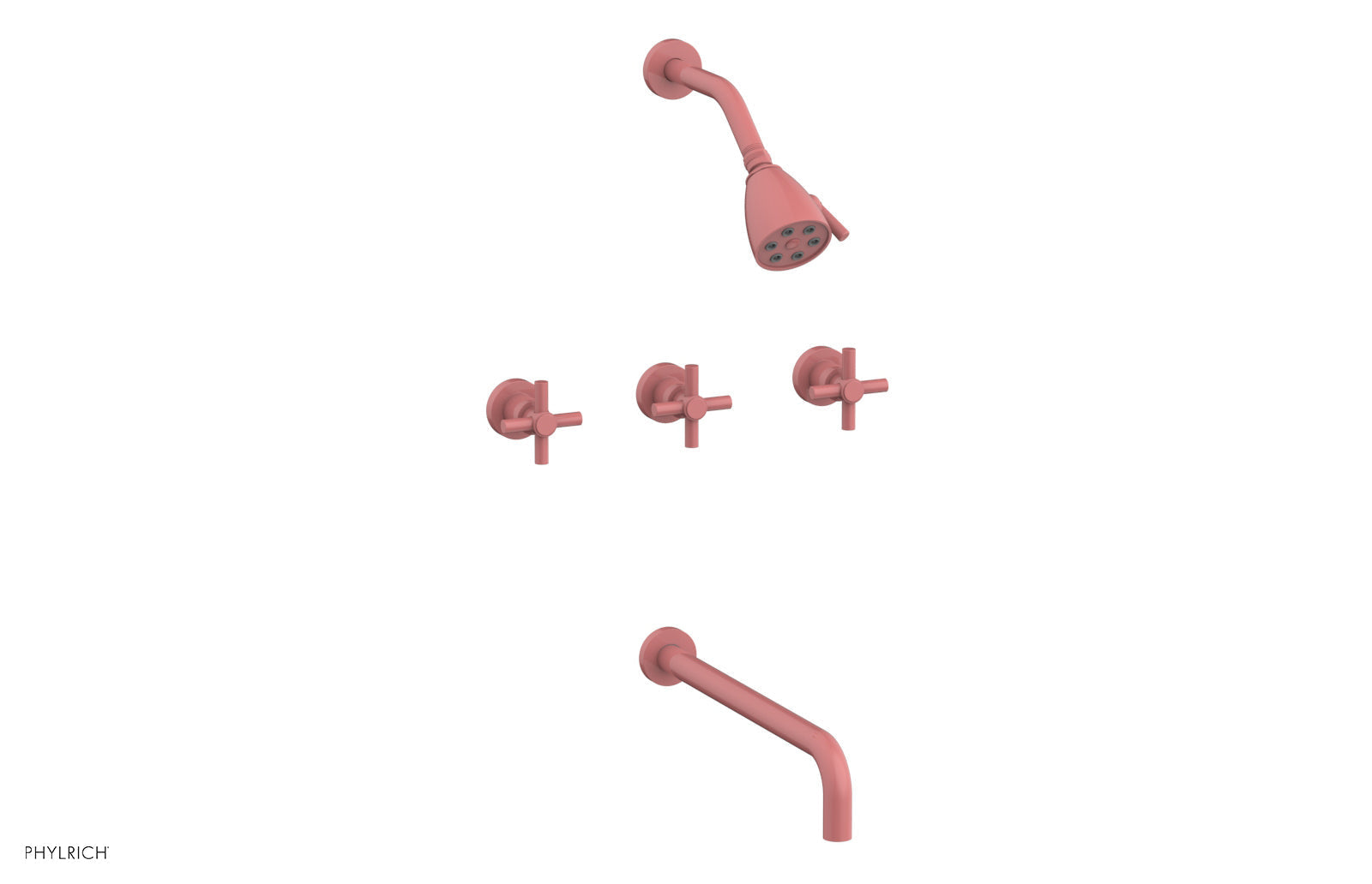 Phylrich BASIC Three Handle Tub and Shower Set 14" Spout - Tubular Cross Handles