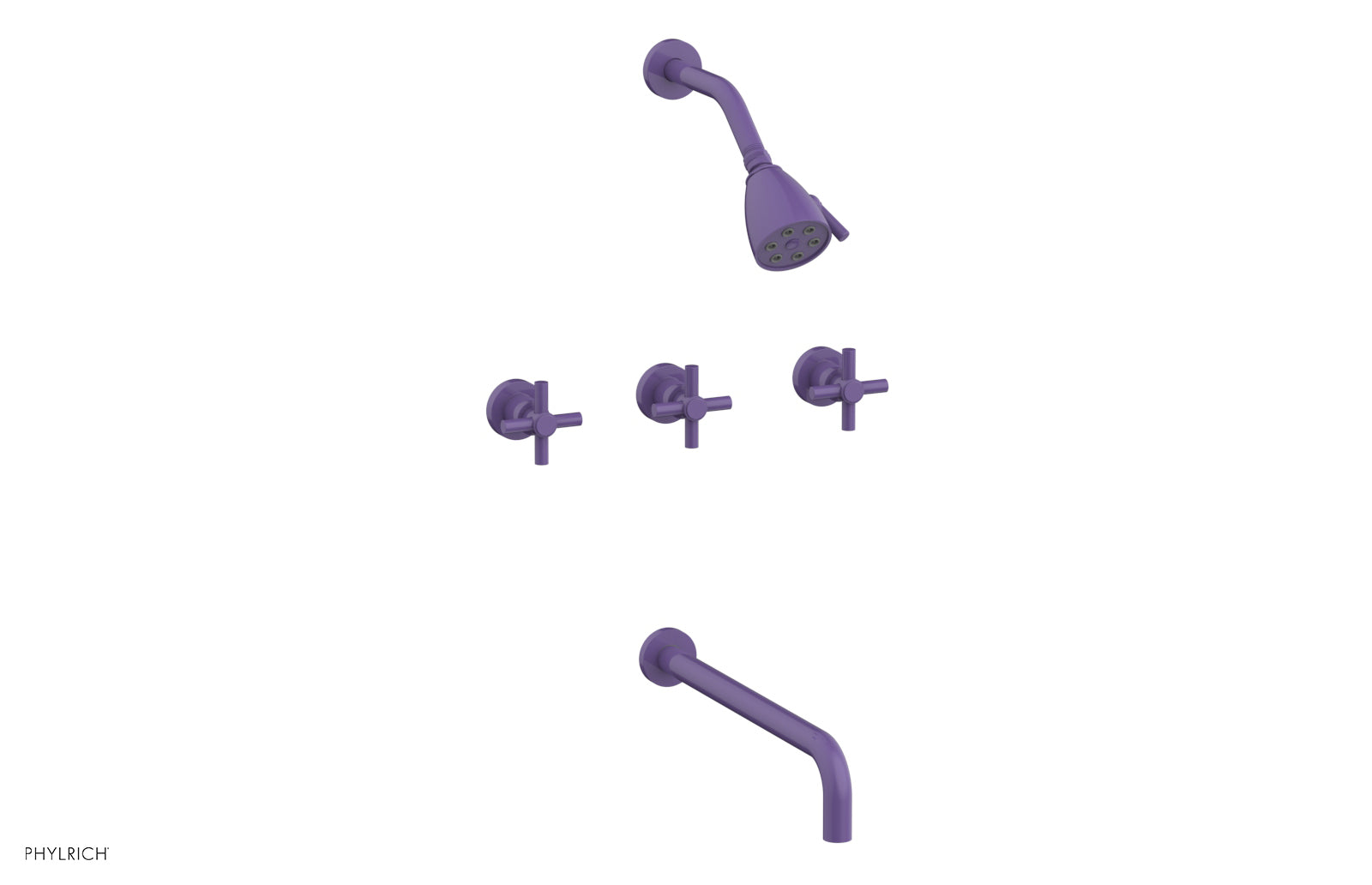 Phylrich BASIC Three Handle Tub and Shower Set 14" Spout - Tubular Cross Handles