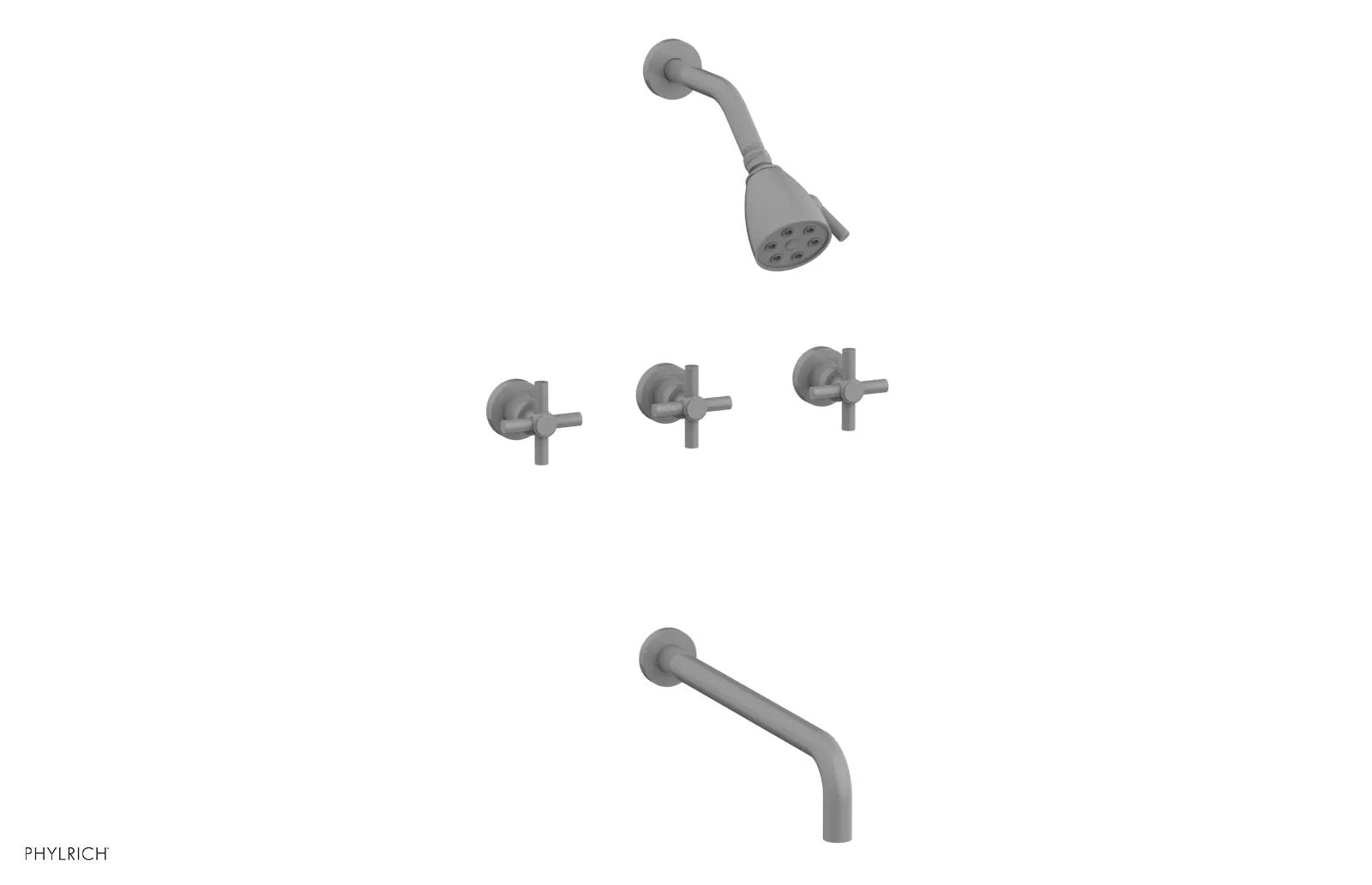 Phylrich BASIC Three Handle Tub and Shower Set 14" Spout - Tubular Cross Handles by Phylrich