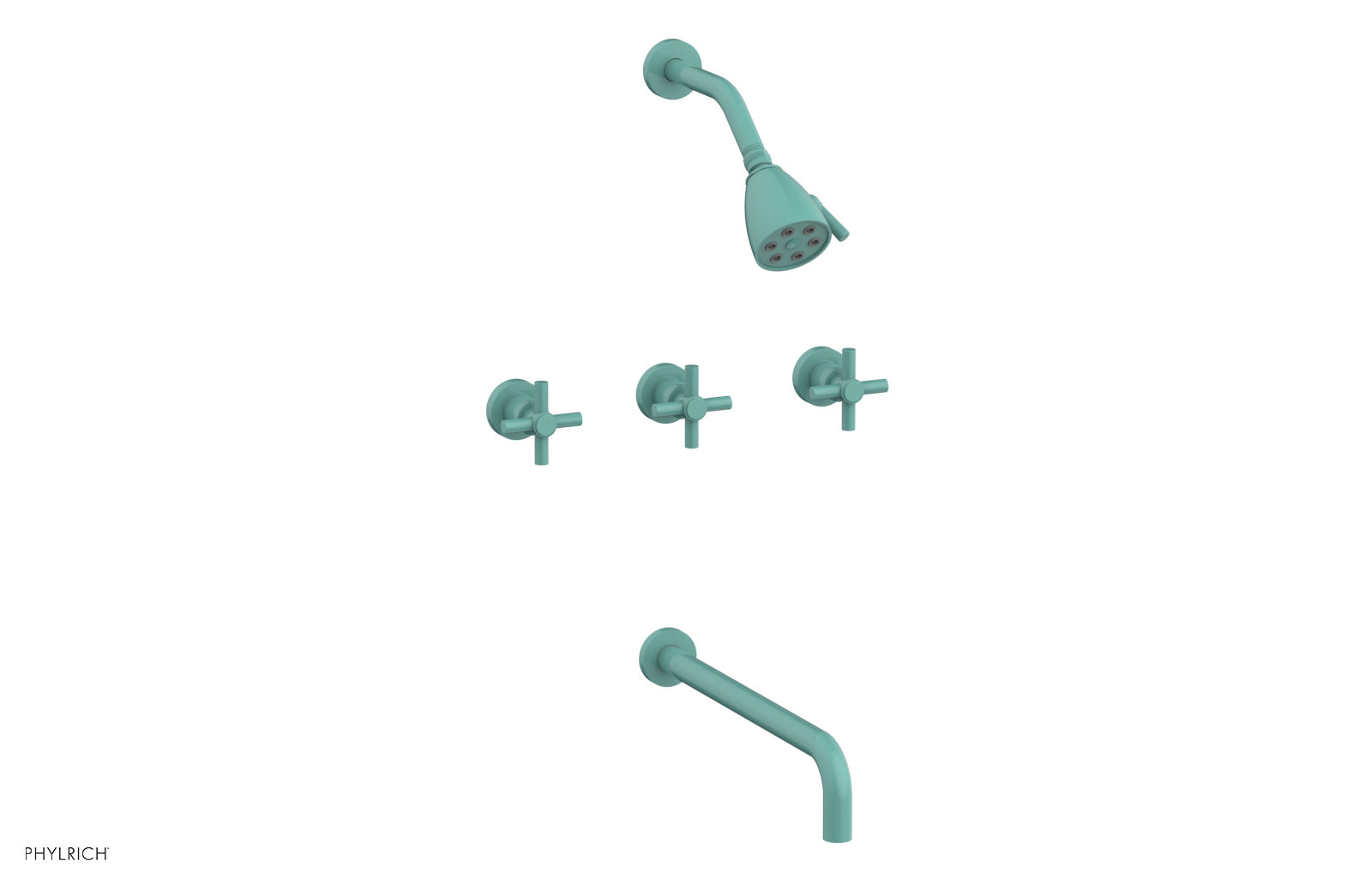 Phylrich BASIC Three Handle Tub and Shower Set 14" Spout - Tubular Cross Handles