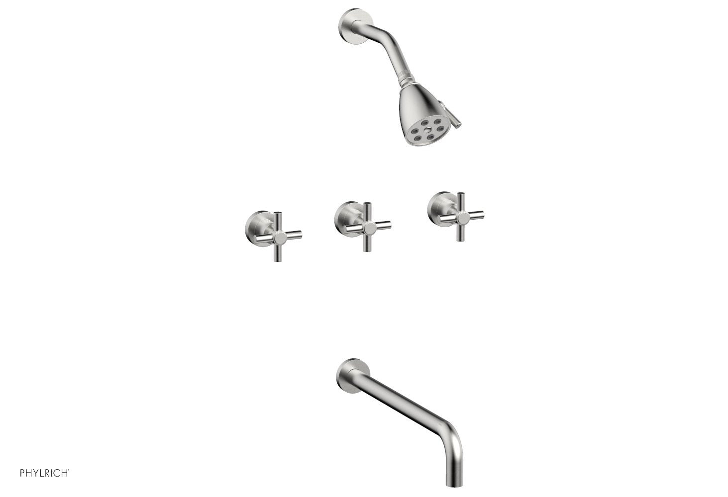 Phylrich BASIC Three Handle Tub and Shower Set 14" Spout - Tubular Cross Handles