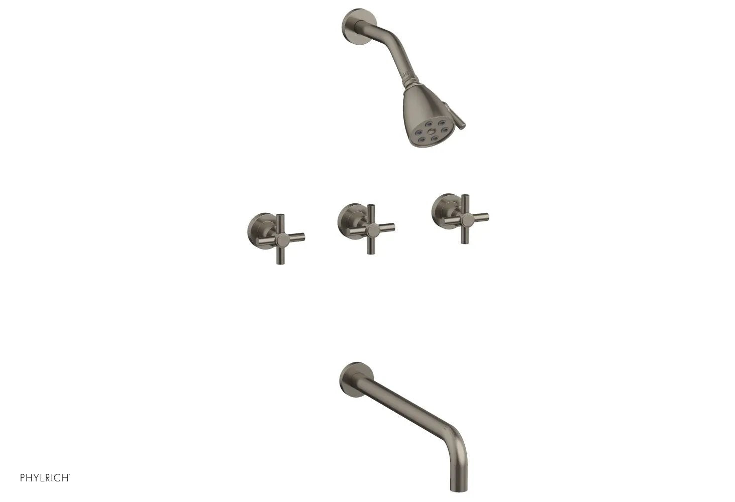 Phylrich BASIC Three Handle Tub and Shower Set 14" Spout - Tubular Cross Handles by Phylrich