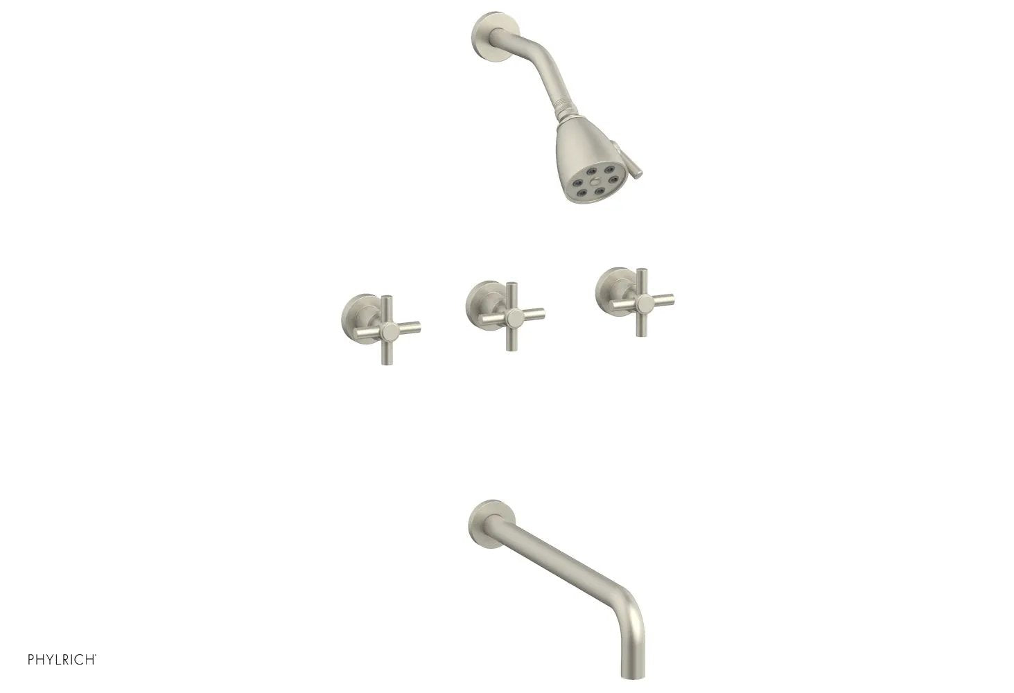 Phylrich BASIC Three Handle Tub and Shower Set 14" Spout - Tubular Cross Handles by Phylrich