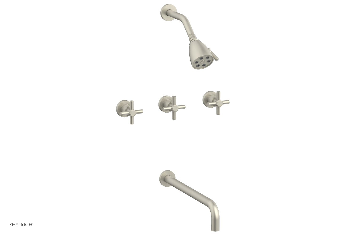 Phylrich BASIC Three Handle Tub and Shower Set 14" Spout - Tubular Cross Handles