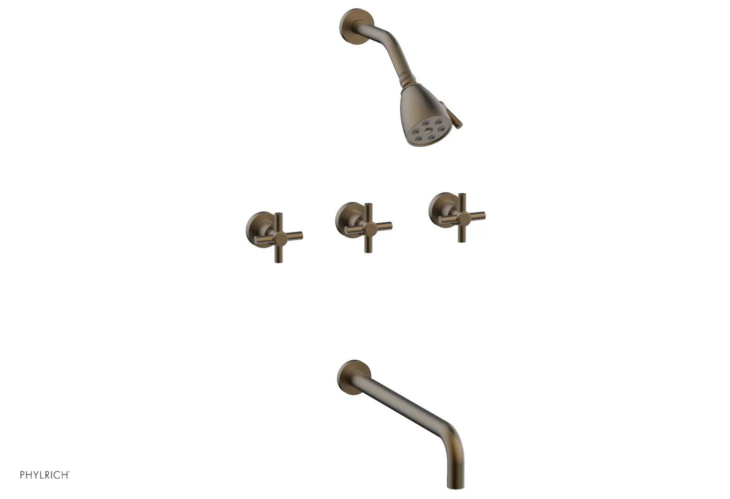Phylrich BASIC Three Handle Tub and Shower Set 14" Spout - Tubular Cross Handles by Phylrich