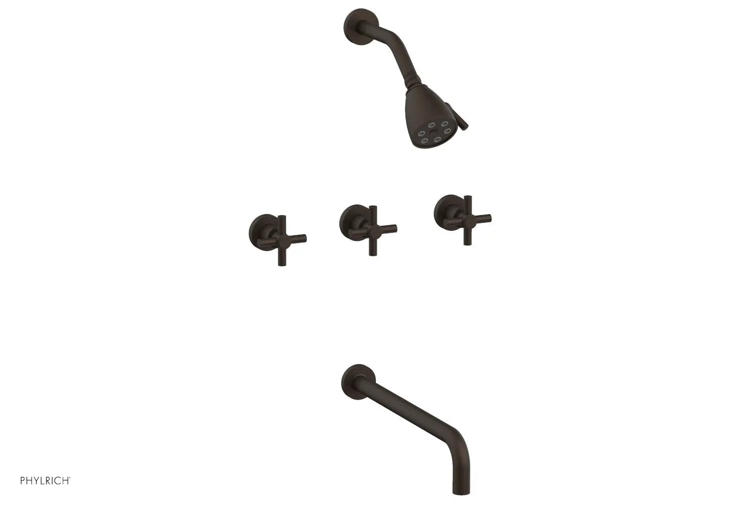 Phylrich BASIC Three Handle Tub and Shower Set 14" Spout - Tubular Cross Handles by Phylrich