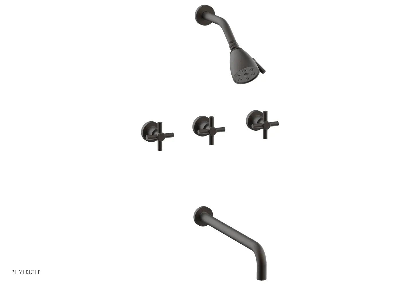 Phylrich BASIC Three Handle Tub and Shower Set 14" Spout - Tubular Cross Handles by Phylrich