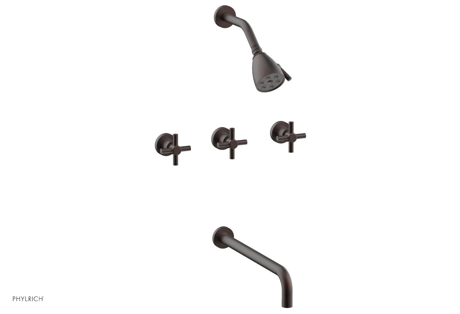 Phylrich BASIC Three Handle Tub and Shower Set 14" Spout - Tubular Cross Handles by Phylrich