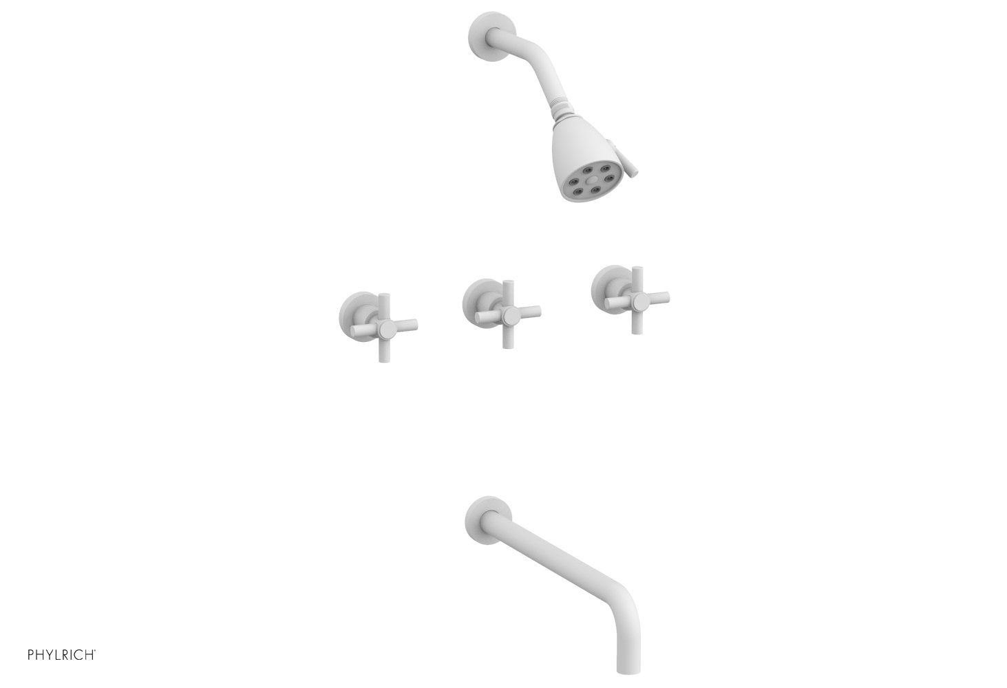 Phylrich BASIC Three Handle Tub and Shower Set 14" Spout - Tubular Cross Handles